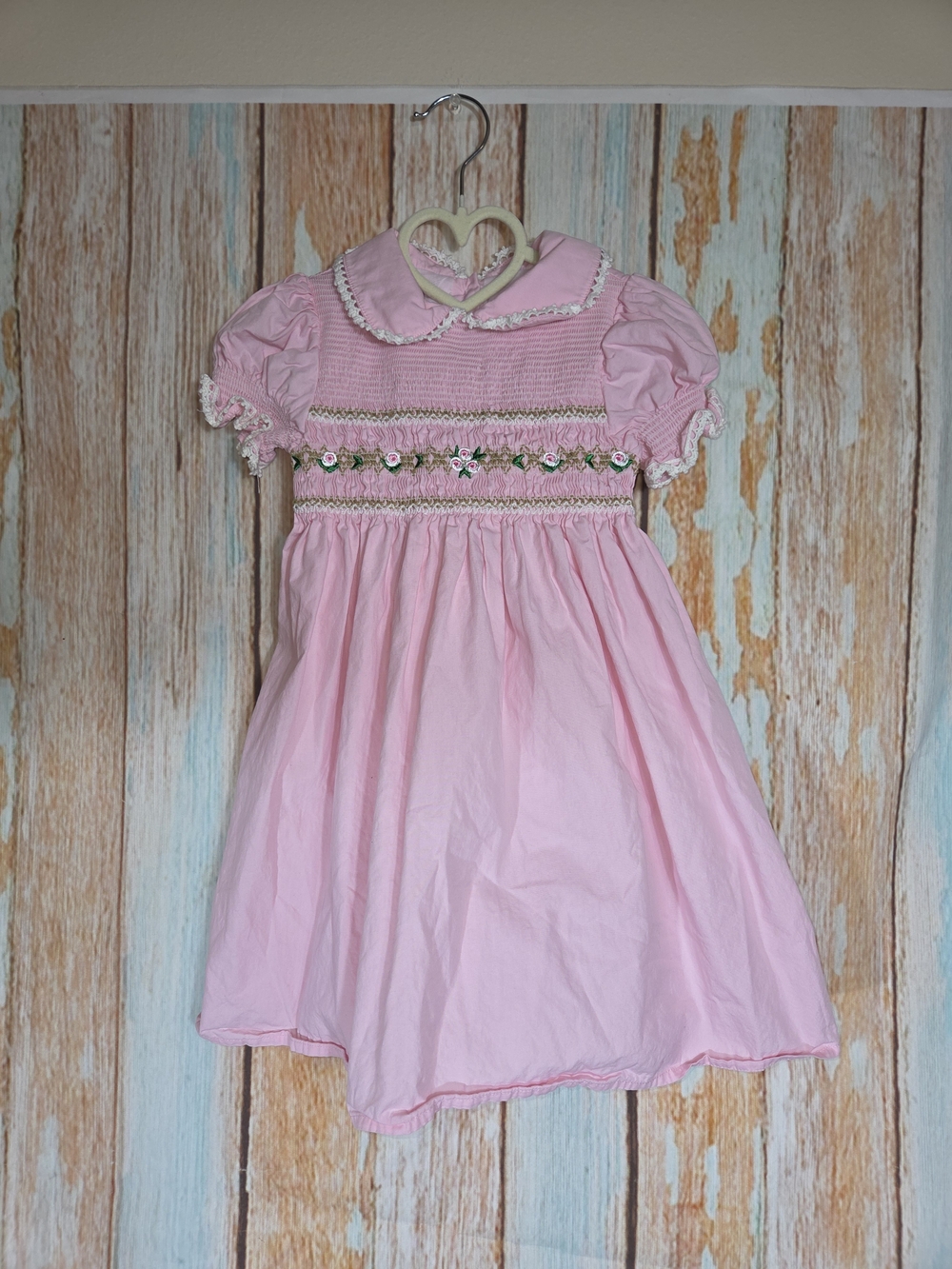 Pettigirl Pink Smocked Embroidered Floral Trim Girls' Dress. 100% Cotton. Size 2